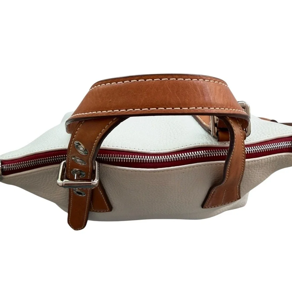 Dooney & Bourke Pebbled Leather Satchel Ivory Cream BritishTan Crossbody Handbag
